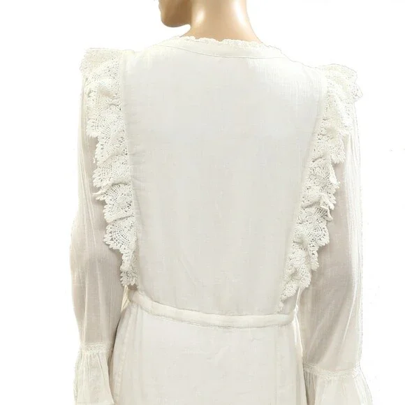 Free People Making Memories Midi Dress Buttondown Ruffle Crochet Lace S 284953 - Picture 8 of 10